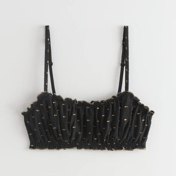 & Other Stories | Ruffled Glitter Pattern Soft Bra In Black/Gold - Picture 3 of 9